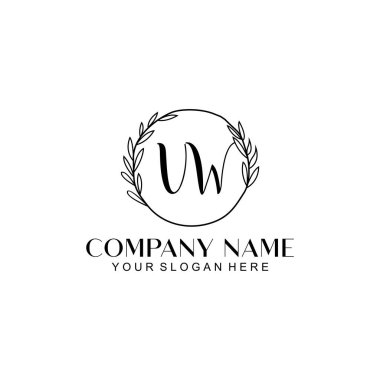 El yazısı VW Baş harfleriyle Çiçek Monogram Logosu Seti