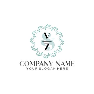 El yazısı VZ Baş harfleriyle Çiçek Monogram Logosu Ayarları