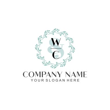 El yazısı WC baş harfleriyle Çiçek Monogram Logosu Seti