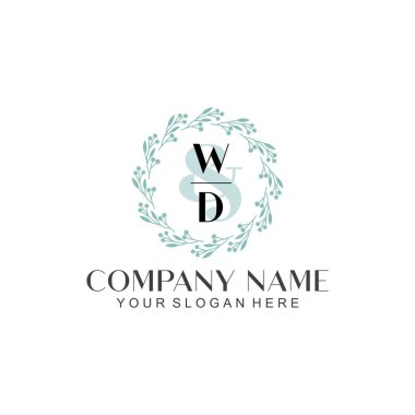 El yazısı WD baş harfleriyle Çiçek Monogram Logosu Ayarları