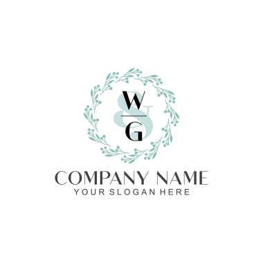 El yazısı WG Baş harfleriyle Çiçek Monogram Logosu Seti