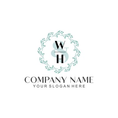 El yazısı WH baş harfleriyle Çiçek Monogram Logosu Ayarları