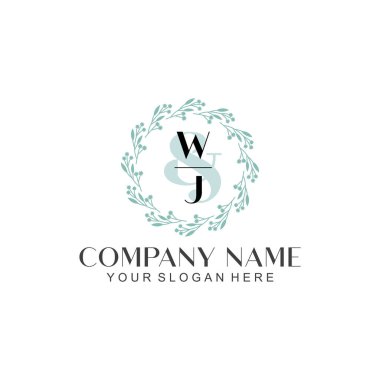 El yazısı WJ baş harfleriyle Çiçek Monogram Logosu Ayarları