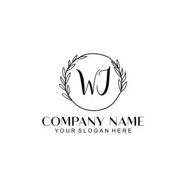 El yazısı WJ baş harfleriyle Çiçek Monogram Logosu Ayarları