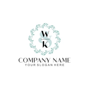 El yazısı WK Baş harfleriyle Çiçek Monogram Logosu Ayarları