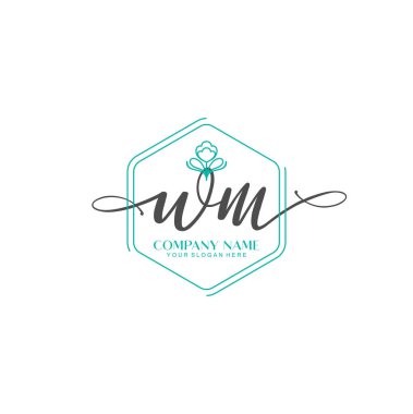 Çiçek ve Min ile Modern El Yazısı WM İlk Logo Şablonları