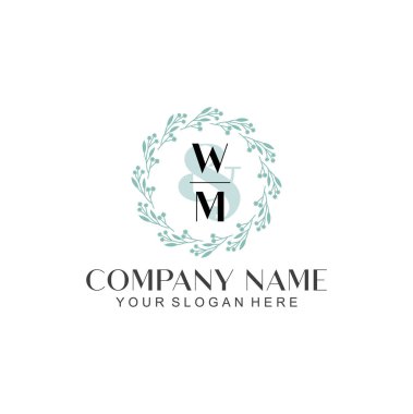 El yazısı WM Baş harfleriyle Çiçek Monogram Logosu Ayarları