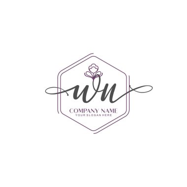 Çiçek ve Min ile Modern El Yazısı WN İlk Logo Şablonları