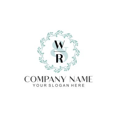 El yazısı WR baş harfleriyle Çiçek Monogram Logosu Ayarları