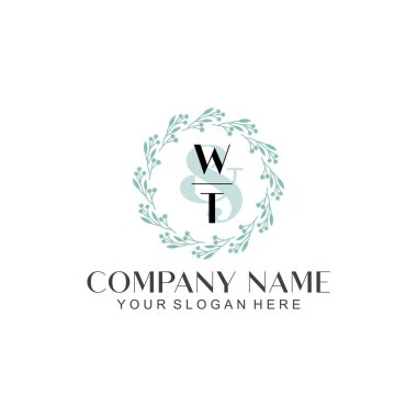 El yazısı WT Baş harfleriyle Çiçek Monogram Logosu Ayarları