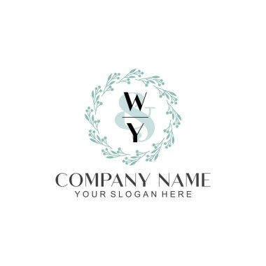 El yazısı WY baş harfleriyle Çiçek Monogram Logosu Ayarları