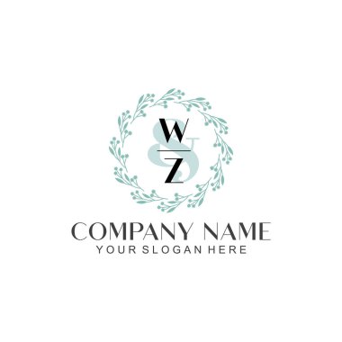 El yazısı WZ baş harfleriyle Çiçek Monogram Logosu Ayarları