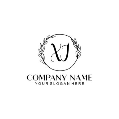 El yazısıyla XJ Baş harfleriyle Çiçek Monogram Logosu Ayarları