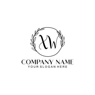 El yazısı XW Baş harfleriyle Çiçek Monogram Logosu Seti
