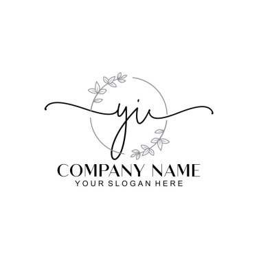 Çiçek ve Min ile Modern El Yazısı YI İlk Logo Şablonları