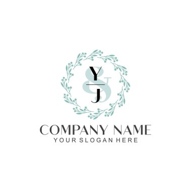 El yazısı YJ baş harfleriyle Çiçek Monogram Logosu Ayarları