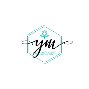 Çiçek ve Min ile Modern El Yazısı YM İlk Logo Şablonları