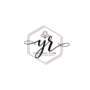 Çiçek ve Min ile Modern El Yazısı YR İlk Logo Şablonları