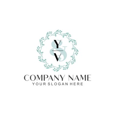 El yazısı YV harfli Çiçek Monogram Logosu Seti