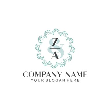 El yazısı ZA Baş harfleriyle Çiçek Monogram Logosu Ayarları