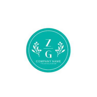 El yazısıyla ZG Baş harfleriyle Çiçek Monogram Logosu Seti