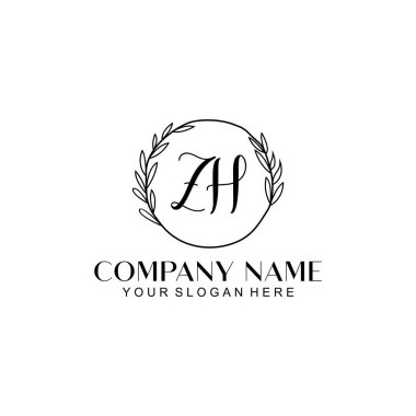 El yazısıyla ZH baş harfleriyle Çiçek Monogram Logosu Ayarları