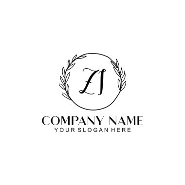 El yazısı ZI harfli Çiçek Monogram Logosu Seti