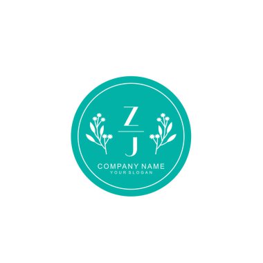 El yazısı ZJ baş harfleriyle Çiçek Monogram Logosu Seti