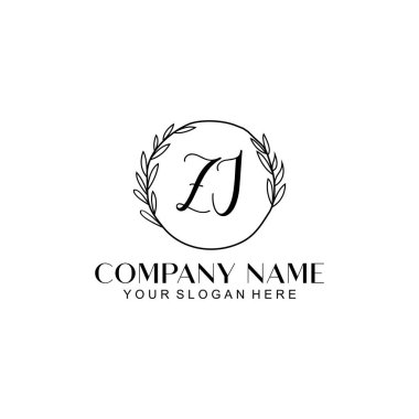 El yazısı ZJ baş harfleriyle Çiçek Monogram Logosu Seti