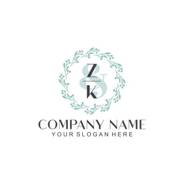 El yazısıyla ZK harfleriyle Çiçek Monogram Logosu Ayarları