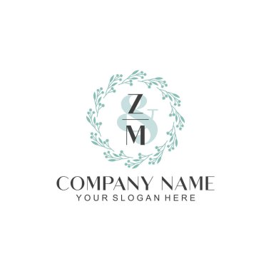 El yazısı ZM harfli Çiçek Monogram Logosu Seti