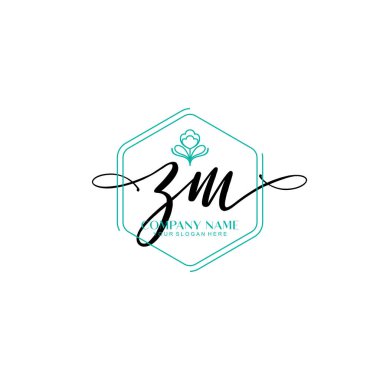 Çiçek ve Min ile Modern El Yazısı ZM İlk Logo Şablonları