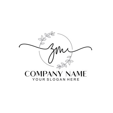 Çiçek ve Min ile Modern El Yazısı ZM İlk Logo Şablonları