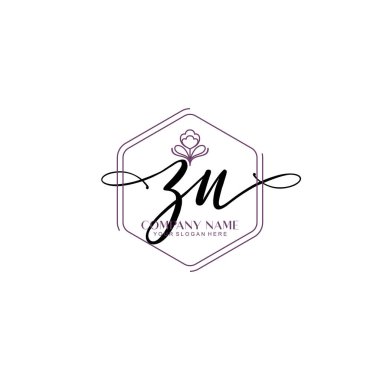Çiçek ve Min ile Modern El Yazısı ZN İlk Logo Şablonları