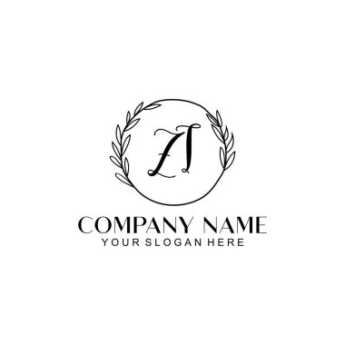 El yazısıyla ZT baş harfleriyle Çiçek Monogram Logosu Seti