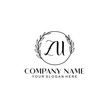 El yazısıyla ZU Baş harfleriyle Çiçek Monogram Logosu Seti