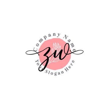 Çiçek ve Min ile Modern El Yazısı ZW İlk Logo Şablonları