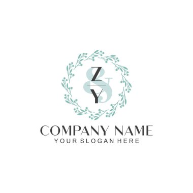 El yazısı ZY baş harfleriyle Çiçek Monogram Logosu Ayarları