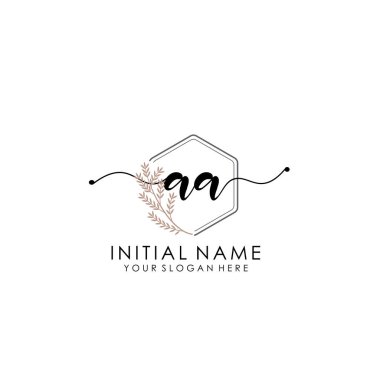 Botanik ve Minimalist Tasarımlı El Yazısıyla AA İlk Logosu