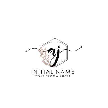 Botanik ve Minimalist Tasarımlı El Yazısıyla AJ İlk Logosu