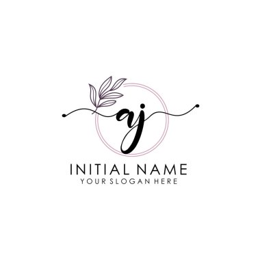 Botanik ve Minimalist Tasarımlı El Yazısıyla AJ İlk Logosu