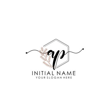 Botanik ve Minimalist Tasarımlı El Yazısıyla AP İlk Logosu