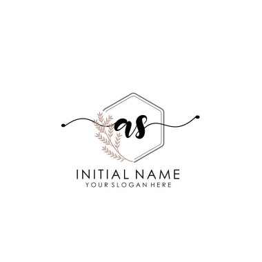 Botanik ve Minimalist Tasarımlı El Yazısıyla AS İlk Logosu