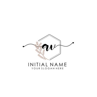 Botanik ve Minimalist Tasarımlı El Yazısıyla AV İlk Logosu