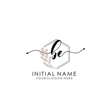 Botanik ve Minimalist Tasarımlı El Yazısıyla BE Giriş Logosu