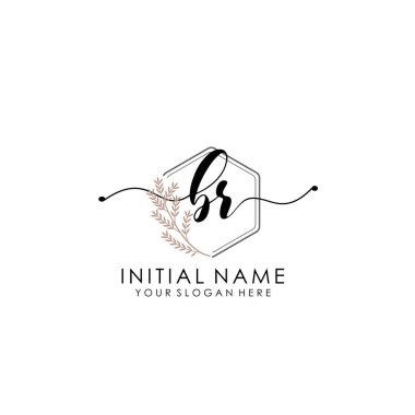 Botanik ve Minimalist Tasarımlı el yazısı BR İlk Logo