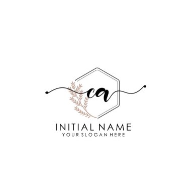 Botanik ve Minimalist Tasarımlı el yazısı CA İlk Logosu