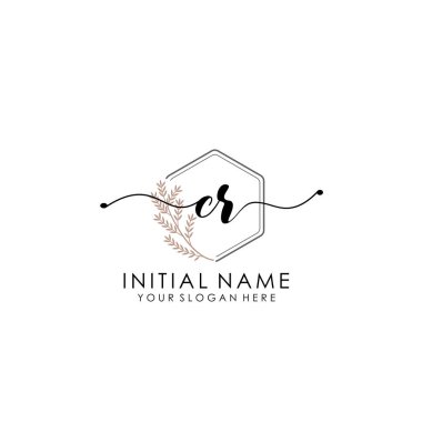 Botanik ve Minimalist Tasarımlı El Yazısıyla CR İlk Logosu