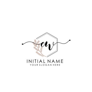 Botanik ve Minimalist Tasarımlı El Yazısıyla CW İlk Logosu