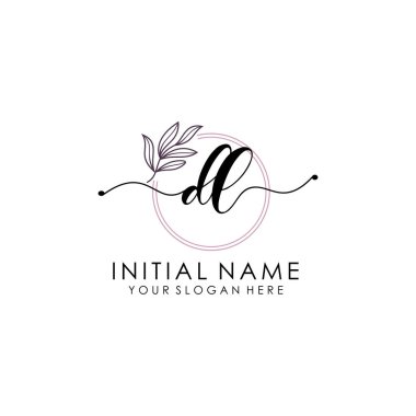Botanik ve Minimalist Tasarımlı el yazısı DL İlk Logo
